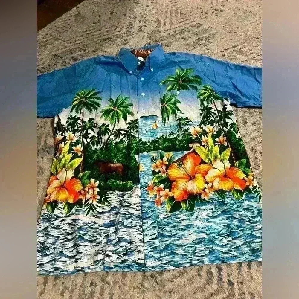 Vintage Wrangler 1947 Mens Size XL Shirt Hawaiian Beach Horses Palm Trees RARE